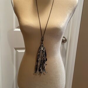 Elegant brown black and gold animal print long tassel necklace